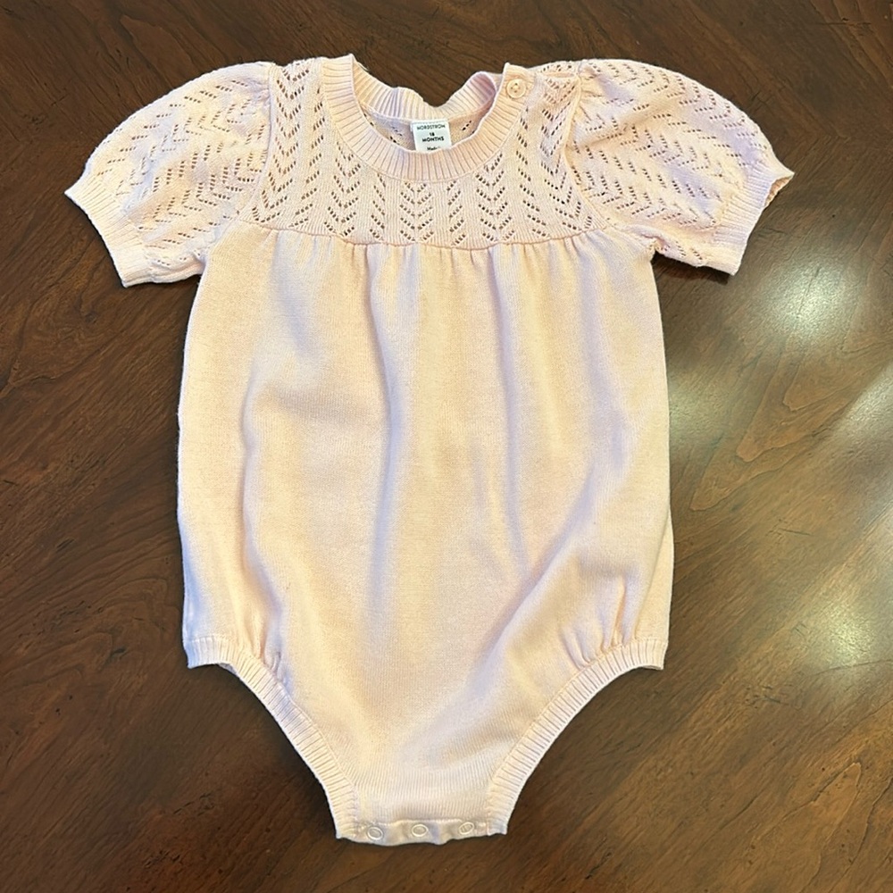Nordstrom Baby Pink Pointelle Sweater Bubble 18 months Valentine's Day